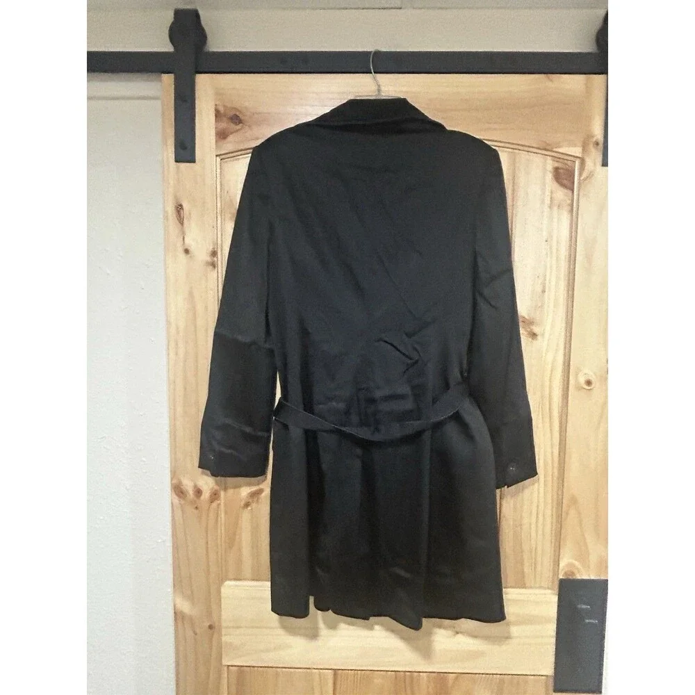 Laundry By Shelli Segal Trench Coat Jacket Belted Pockets Bow Pattern Black L